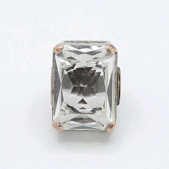 Vtg Chunky Swarovski Emerald Cut Cocktail Ring w/Silver-Toned over Copper Size 7 - Picture 7 of 12